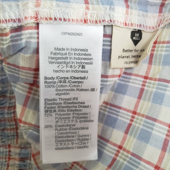 Size 10 M/L Madewell Seersucker Smocked Peplum Top in Plaid Spring Summer - Picture 4 of 5